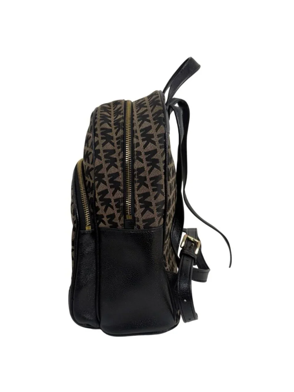 MICHAEL KORS Women's Abbey MK Signature Coated Canvas Backpack Beige Black Gold